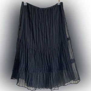 Vintage 90s Y2K 3 Tier Black Sheer Skirt with Lace Lined Whimsical Fairycore XL